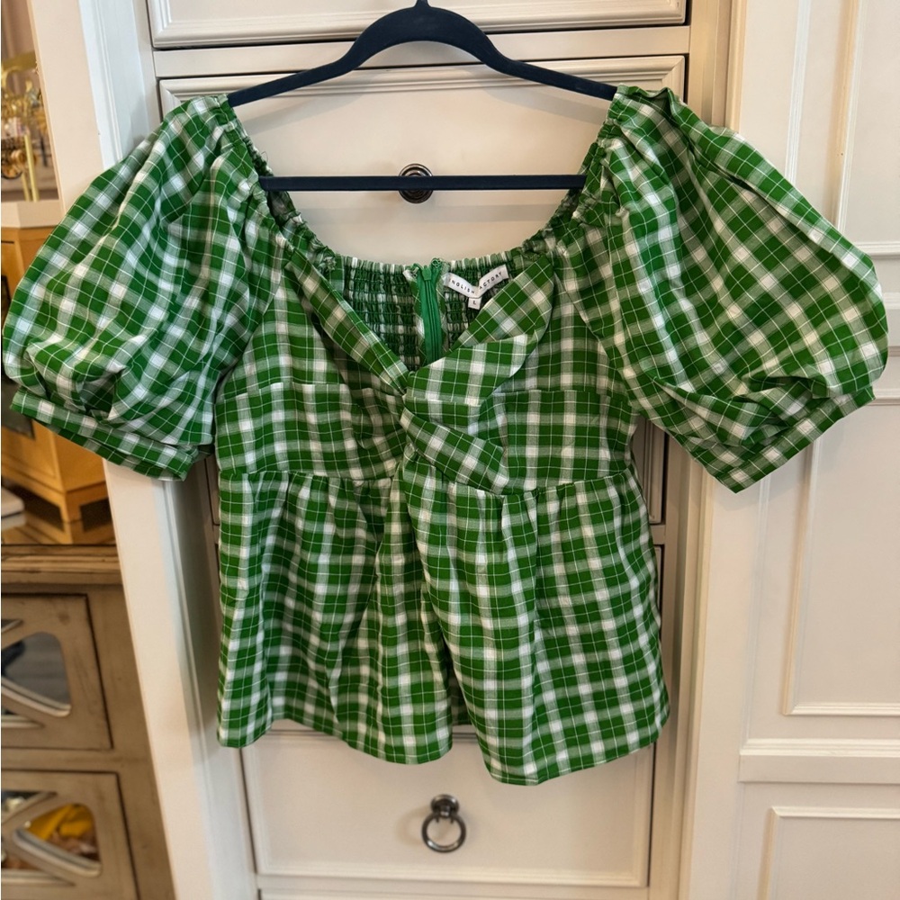 English Factory Green and White Plaid Women's Top